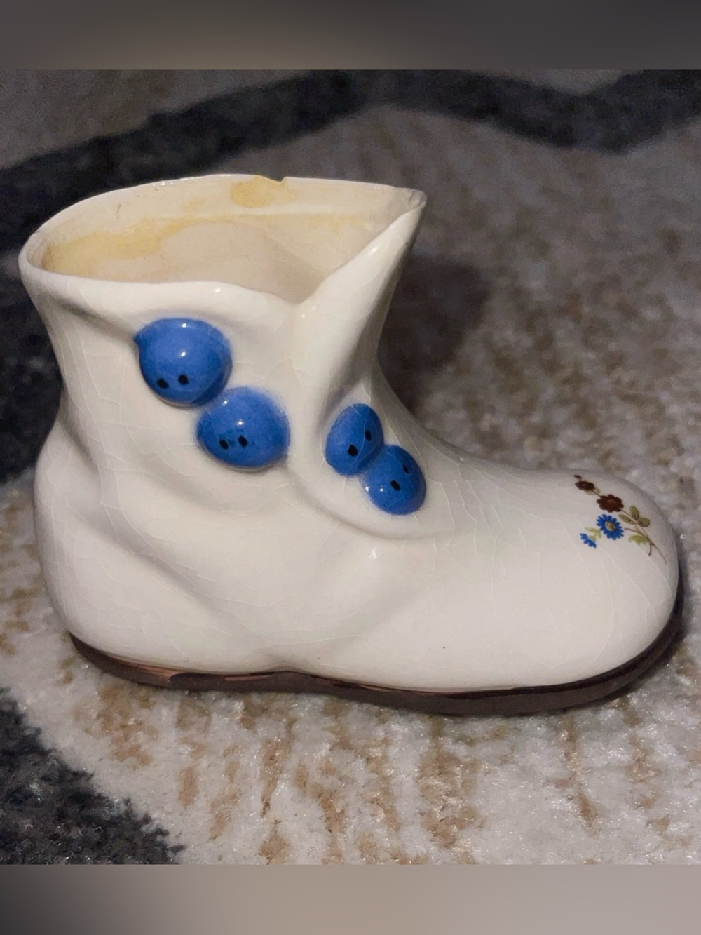 Vintage ceramic baby boy bootie shoe ornament